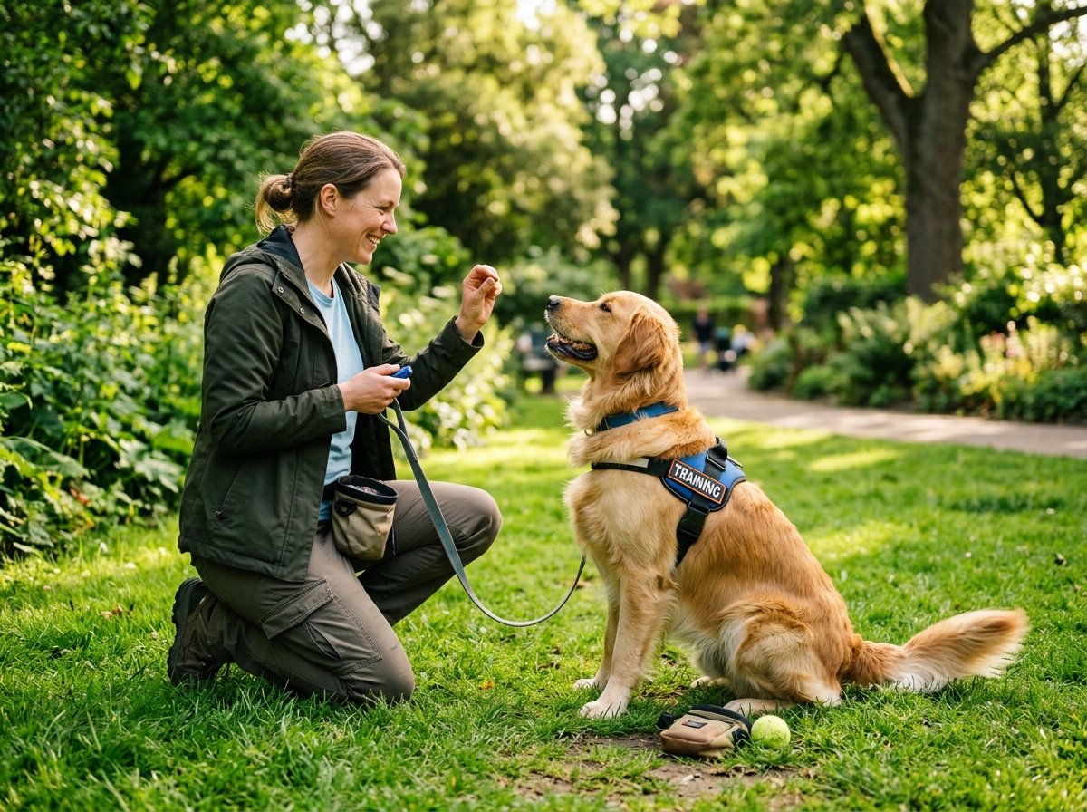 Positive dog training in park