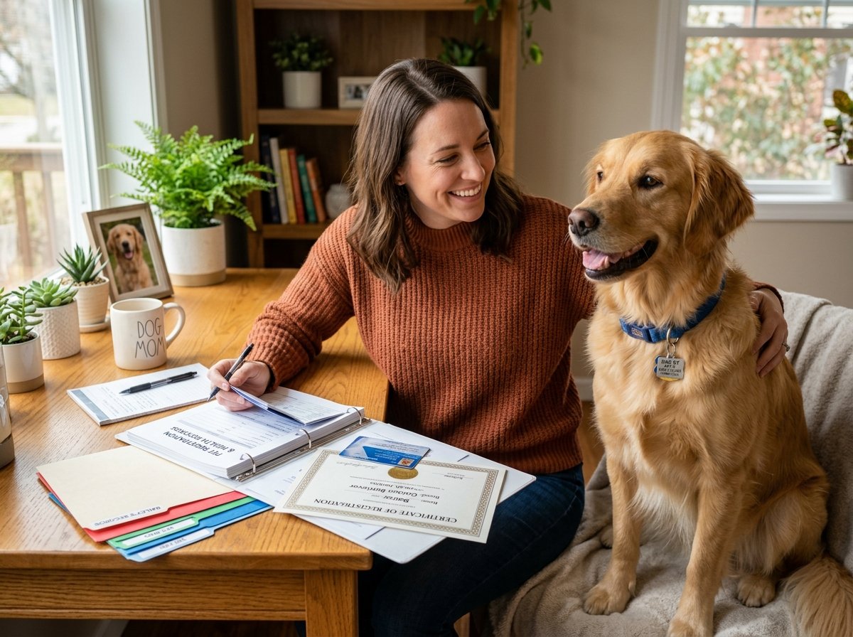 Pet parent reviewing registration document